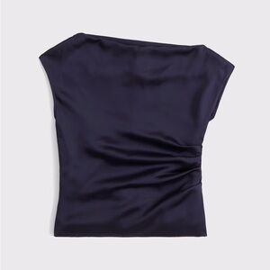 Abercrombie Asymmetrical Draped Satin Top Navy